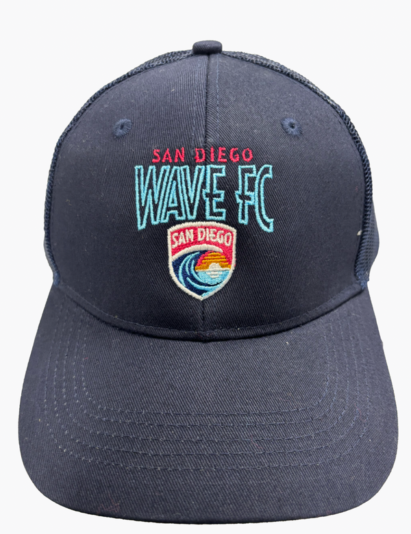 San Diego Wave FC Arched Wordmark and Crest Youth Trucker Hat