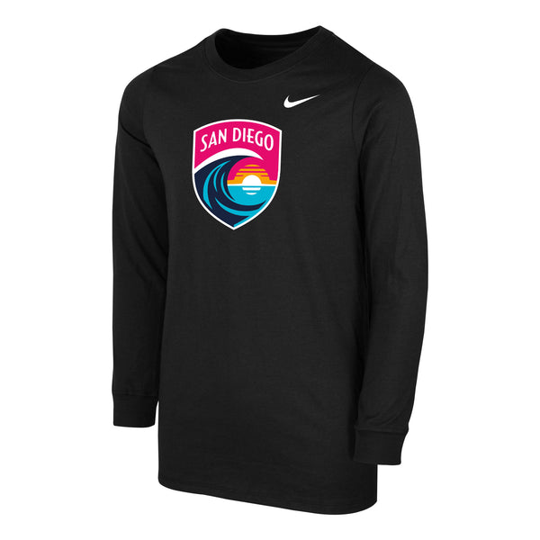 Youth Nike San Diego Wave FC Crest Core Cotton Long Sleeve Tee