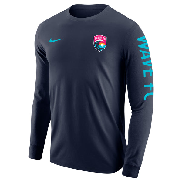 Men's Nike San Diego Wave FC Small Crest Core Cotton Long Sleeve Tee
